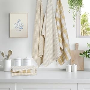 Casa Platino 6 Pack 18"x28" Cotton Kitchen Towels, Absorbent and Durable, Beige Gingham Casa Platino 6 Pack 18×28 Cotton Kitchen Towels Absorbent and Durable Beige Gingham