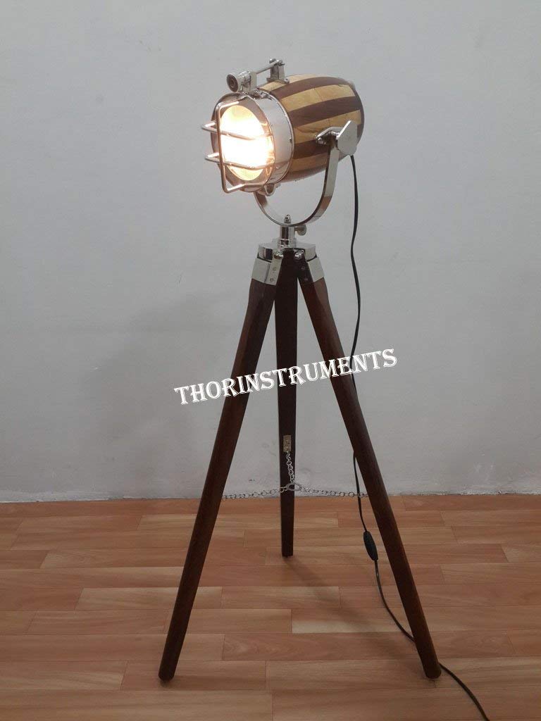 Thor Nautical Wood Spot Light Brown Wooden Tripod Stand Home Decor Rustic Vintage Home Decor Gifts