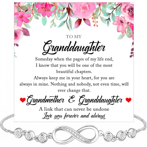 To My Beautiful Granddaughter Bracelet with Meaningful Card, Granddaughter Gifts from Grandma & Grandpa, Sentimental Gifts for Valentines Day, Birthday, Graduation, Christmas