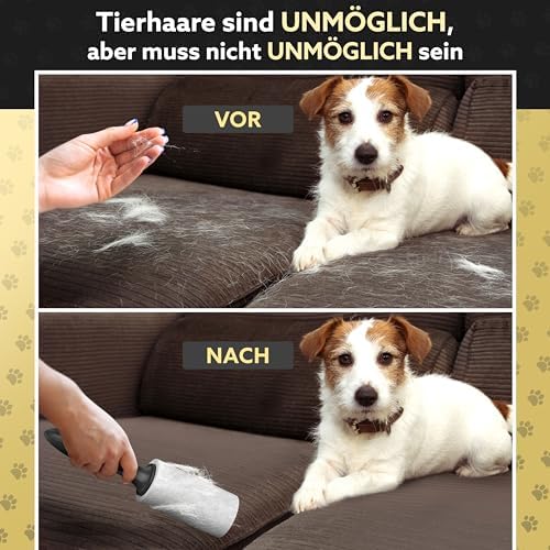 Tydi Fusselrolle Tierhaare – Extra Stark Klebende Fusselrolle Kleidung mit 2 Griffen – 500 Blätter Flusenroller Kleiderroller Fusselroller Tierhaare – Wiederverwendbare Nachfüllpack