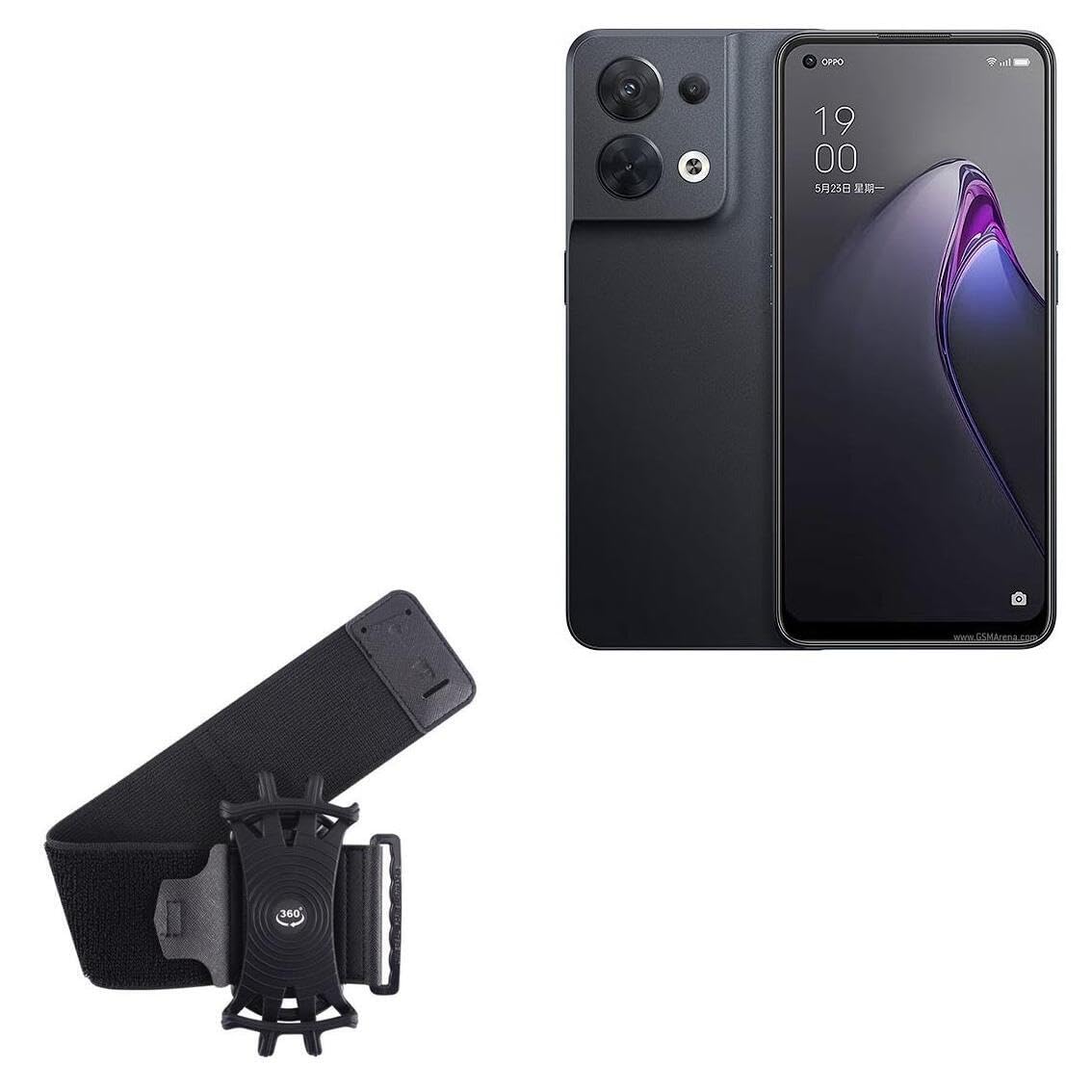 BoxWave Holster Compatible with Oppo Reno8 (China) - ActiveStretch Sport Armband, Adjustable Armband for Workout and Running - Jet Black