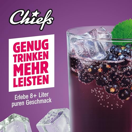 CHIEFS Syrup Zero, Schwarze Johannisbeere, 5 x 65 ml, für mehr als 40 l Fertiggetränk, Sirup zuckerfrei mit echten Fruchtextrakten, vegan, 0 Kalorien, made in Germany