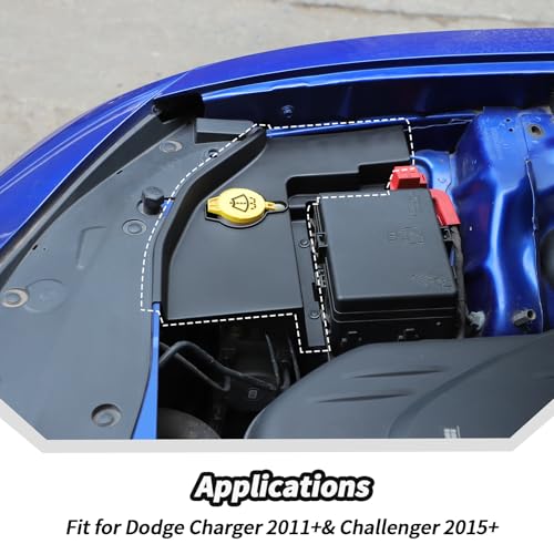 Image of JeCar Black Windshield Washer Tank Engine Bay Dust Cover Accessories for Dodge Charger 2011+ & Challenger 2015+
