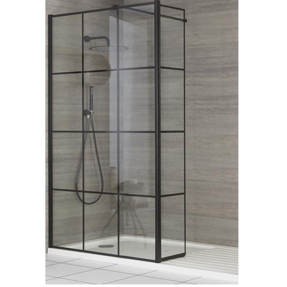 MILANO Black Grid Shower Enclosure Hinged Return White Tray 1200 x 900mm
