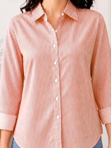 Image of Cotton Striped Shirt for Women with Long Sleeves, Ultra-Soft Cotton Blend, Regular Fit Womens Stylish Casual Shirt, Formal, Party, Beach, Summer Wear