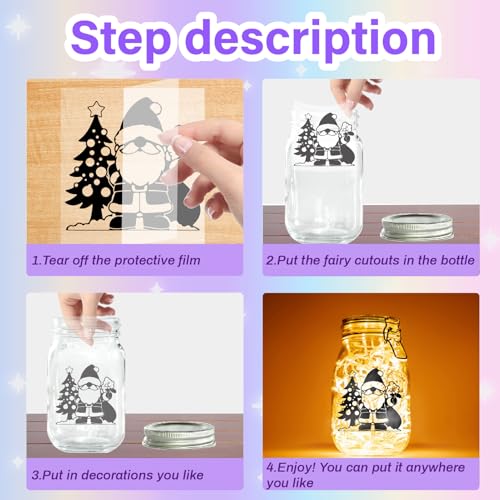 CREATCABIN 24Pcs Christmas Silhouettes Mason Jar Decor Laser Cut Cardboard Scrapbook Cutouts Die Cuts PVC Gifts Christmas for Crafting Lantern Jars Wall Painting Glass Phones-No Sticker 4x3.5Inch - Image 4