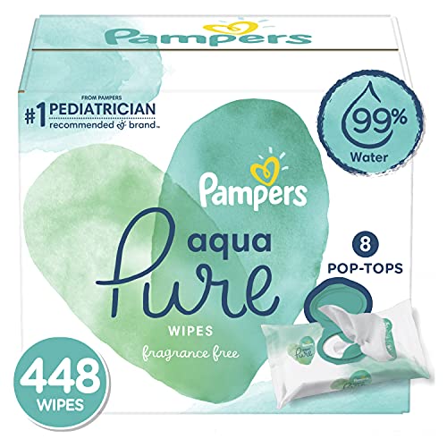 Image of Baby Wipes, Pampers Aqua Pure Sensitive Water Baby Diaper Wipes, Hypoallergenic and Unscented, 8X Pop-Top Packs, 448 Count (Packaging May Vary)