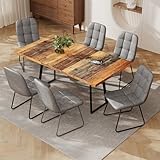 Extendable Dining Table Set 47'-62.6' Rustic Wood Table with 6 PU Leather Chairs, Modern Scandinavian Style Dining Room Furniture for Kitchen, Living Room, Apartment (1 Table + 6 Gray Chairs)