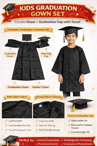 Image of Graduation gown for kids with Cap for convocation dress for school ceremony