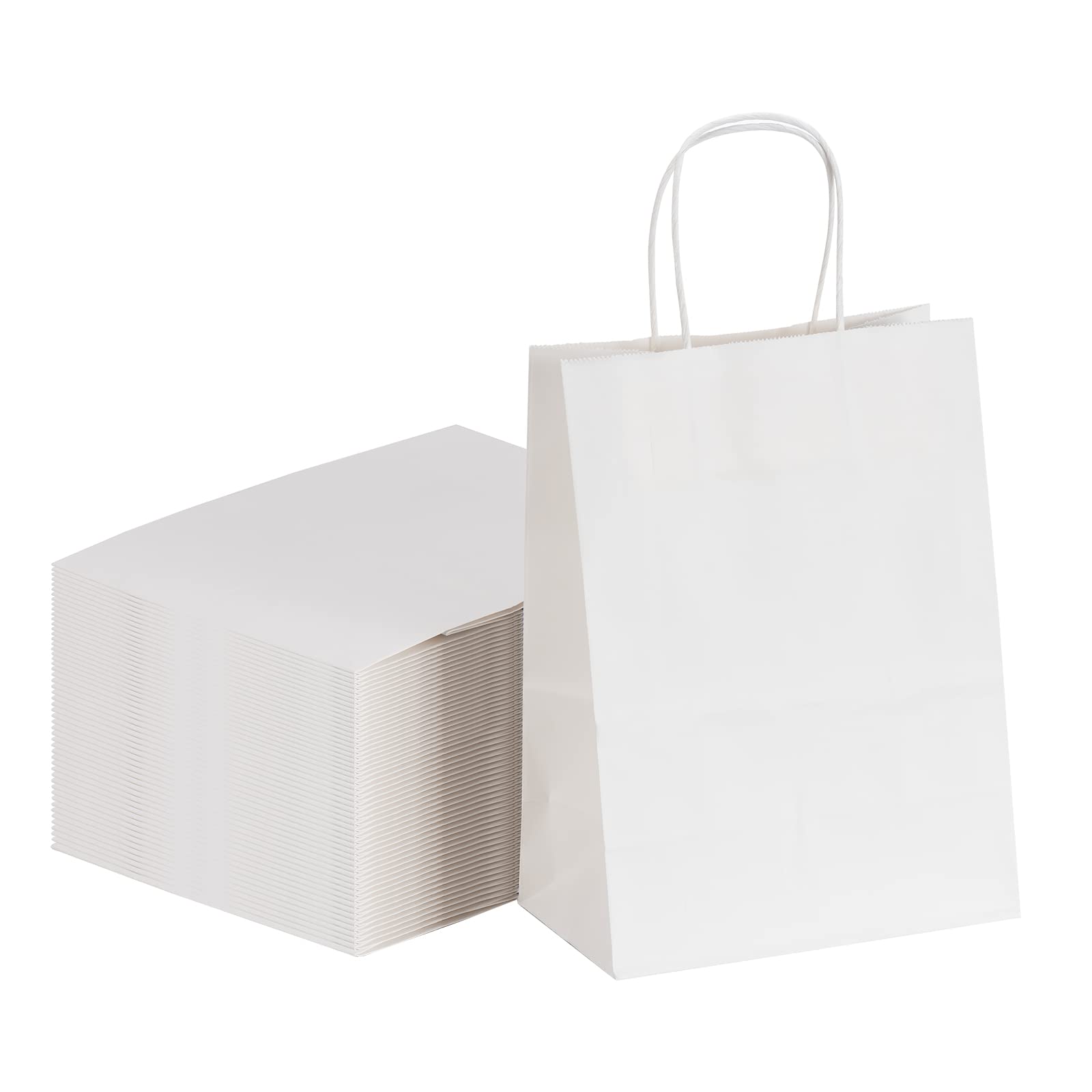 MARENT Pack Of 50 White Kraft Paper Gift Bags With Flat Handles | Ideal For Gifts, Party, Shopping, Packaging, Wedding | 18cm X 22cm X 9cm - View #10
