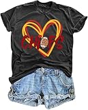 Game Day Outfits Shirts Women O-Neck Sunday Football Graphic Tee Tops Funny Football Game Day Casual Shirts(Large,A-Dark Grey)