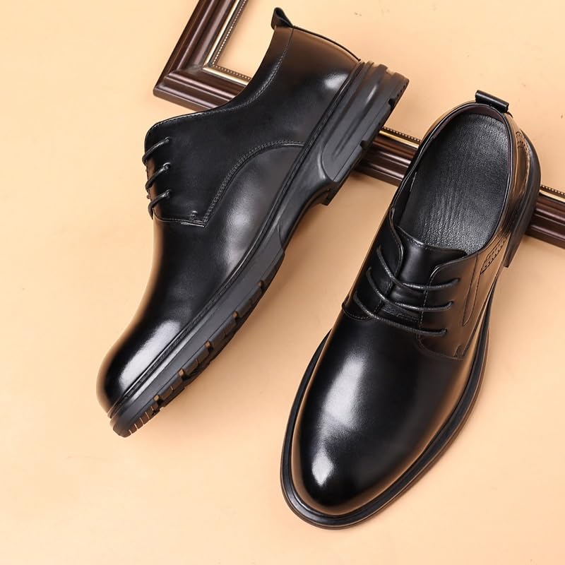 Men's Office Formal Dress Oxford Shoes Calfskin Leather Lace-up Wingtip Rubber Sole Party Shoes3