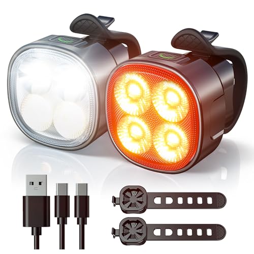 Bike LightsUSB Rechargeable IP65 Waterproof Bike Lights Front and Back8 Modes of Headlights Including Spotlights and Floodlights7 Modes for Tail LightsSuitable for Night Cycling and Various Road.