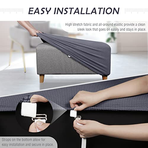 Taococo Ottoman Cover Rectangular Storage Ottoman Slipcover Stretch Footrest Stool Covers Furniture Protectors Spandex Jacquard Fabric With Elastic Band Dark Grey #TOP1