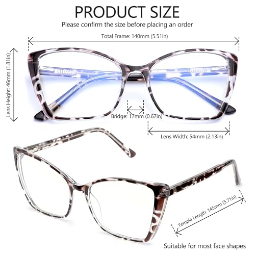 Image of Blue Light Blocking Glasses for Women, Oversized Trendy Cat Eye Computer Gaming Glasses Anti Glare & UV Glare RF6204 (Leopard Cateye Frame)