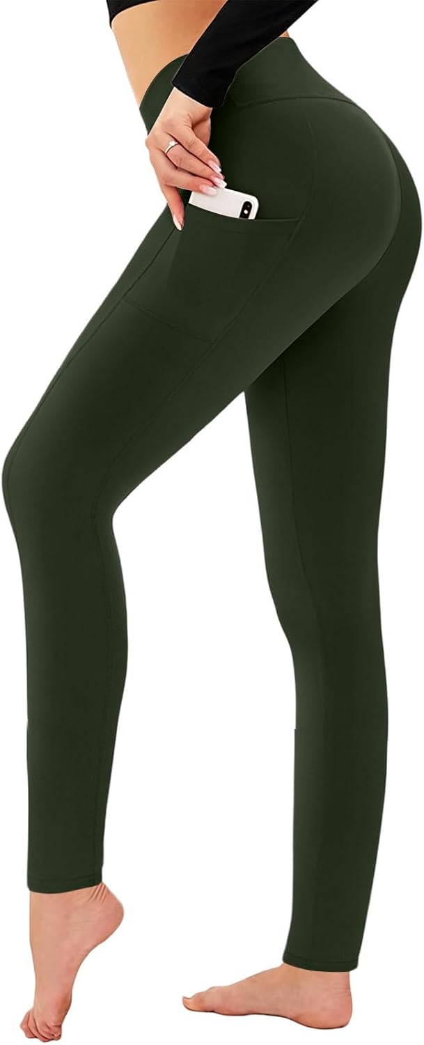 Womens High Waisted Yoga Leggings Slim Fit Tummy Control Stretch Pants Casual Workout Running Trousers with Pockets