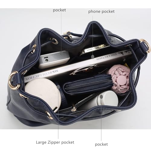Image of MKF Collection Crossbody Bucket Bag for Women, Drawstring Hobo Shoulder Bags Handbag Purse with Wristlet Wallet by Mia K