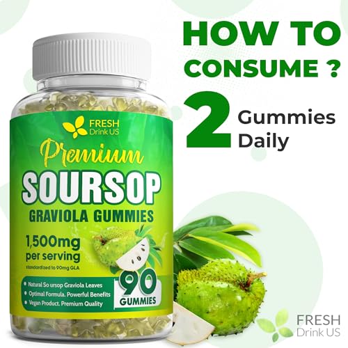 FRESHDRINKUS, 90 Max-Strength Soursop (Graviola) Gummies + Sea Moss & Turmeric — Cell Support • Non-GMO, Vegan, Sugar-Free Formula – Convenient Chewable Herbal Supplement
