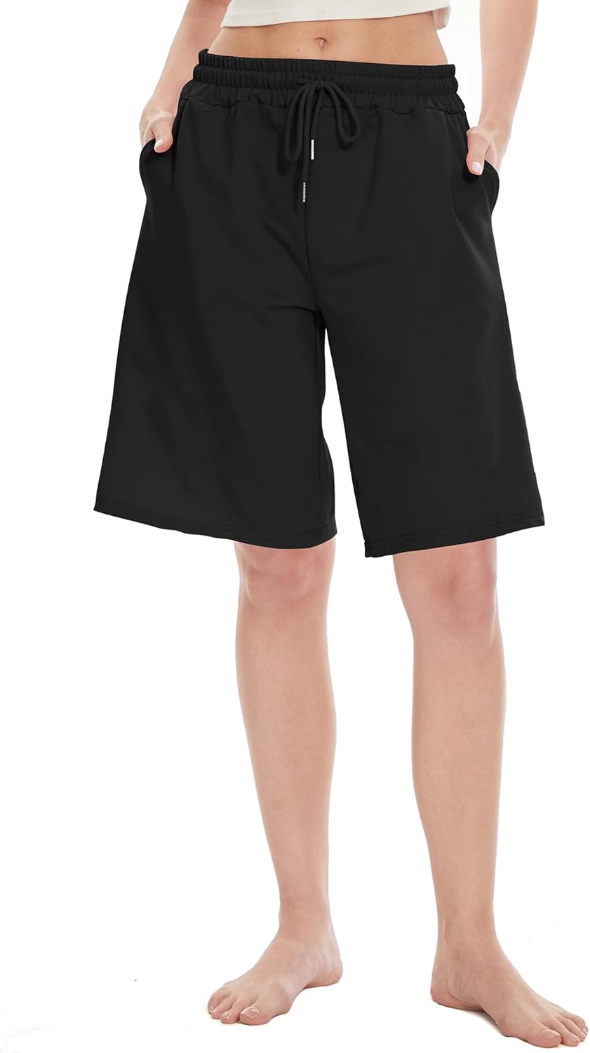 Womens Bermuda Shorts Knee Length Casual Summer Drawstring Pull On Basketball Loose Lounge Long Shorts with Pockets