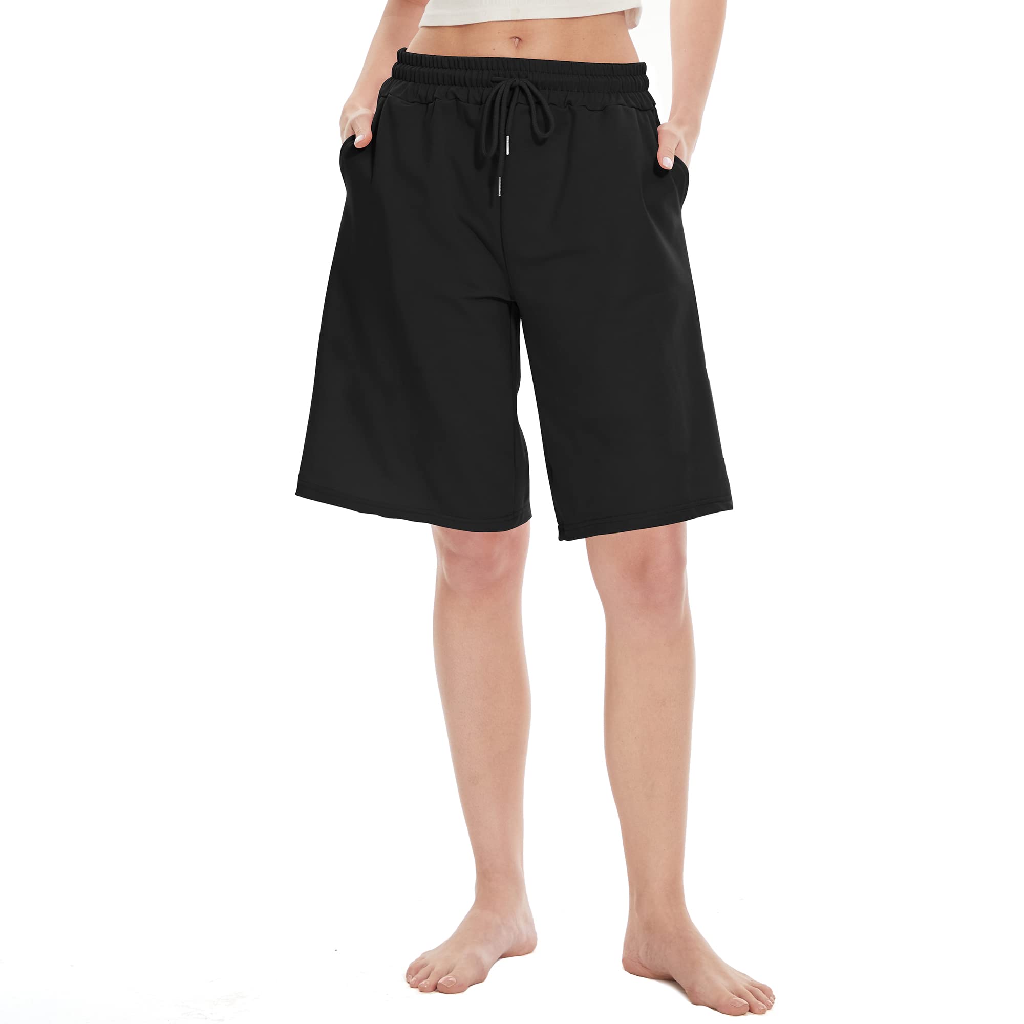 Women's Bermuda Shorts - Knee Length Lounge Shorts With Drawstring, Pockets, Loose Fit For Summer & Casual Wear - View #4