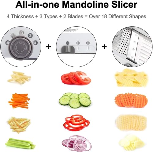 Image of DAYANIDHI Stainless Steel Vegetable Slicer Cutter Grater Chopper | 18 in 1 Multipurpose Mandoline Kitchen Tool | Sharp Double Adjustable Blades | Firm Grip for Effortless Fruit Cutting