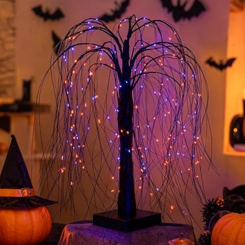 Image of Halloween Black Lighted Willow Tree with Lights, 21.65IN Tabletop