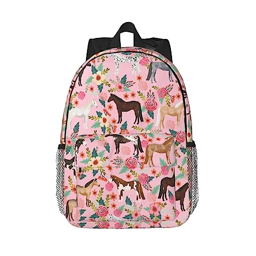 exroozy Daisy Horse Mochila Dinossauro Mochila de Ombro Mochila de Viagem 38 cm, Cavalo rosa, 15inch, Mochilas de viagem