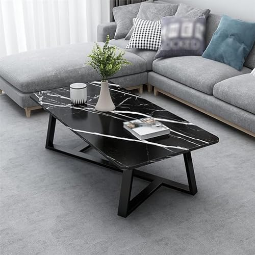 Image of Living Room Center Table | Engineered Wood Coffee & Tea Table with Marble Pattern | Stylish & Durable Center Table for Home, Office & Reception (Full Black)