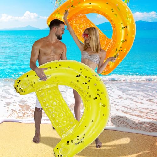 Image of POZA Inflatable Pool Float Chair - Luxurious Lounger Filled with Sparkle Confetti, 2 Built in Cup Holders & Handles, Water Floating Chair for Beach, Lake & Swimming Pool - 48 x 38 Inch