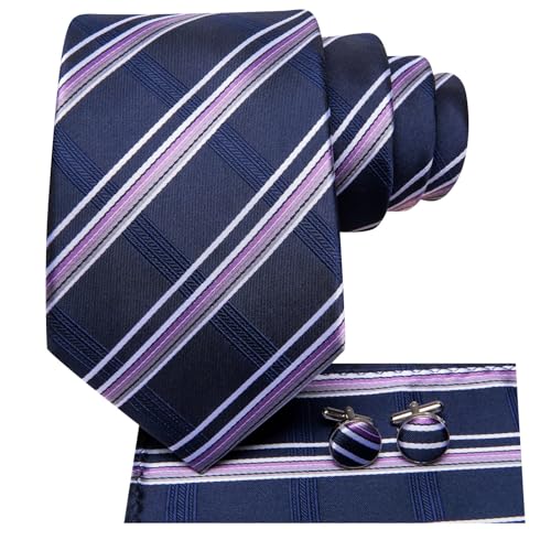 Image of Dubulle Mens Paisley Floral Silk Tie for Men Striped Necktie and Pocket Square Cufflinks Set Wedding Business