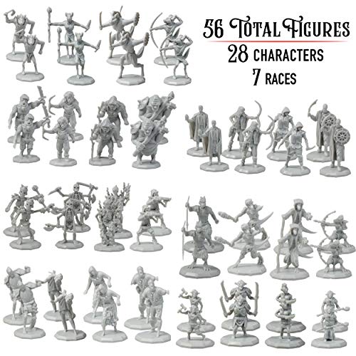 56 Unpainted Fantasy Mini Figures- All Unique Designs- 1" Hex-Sized Compatible With Dnd Dungeons And Dragons & Pathfinder And Rpg Tabletop Games- Features Goblins, Orcs, Gnolls, Skeletons & More #TOP1