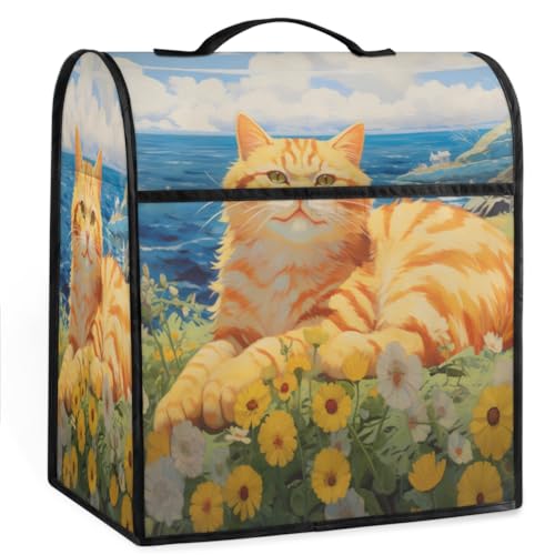 Coffee Maker Cover Cute Cat Floral Kitchen Appliance Covers Small Appliance Covers Blender Cover Juicer Cover Dust Covers for Kitchen Appliances with Top Handle and Pockets,Washable,C413
