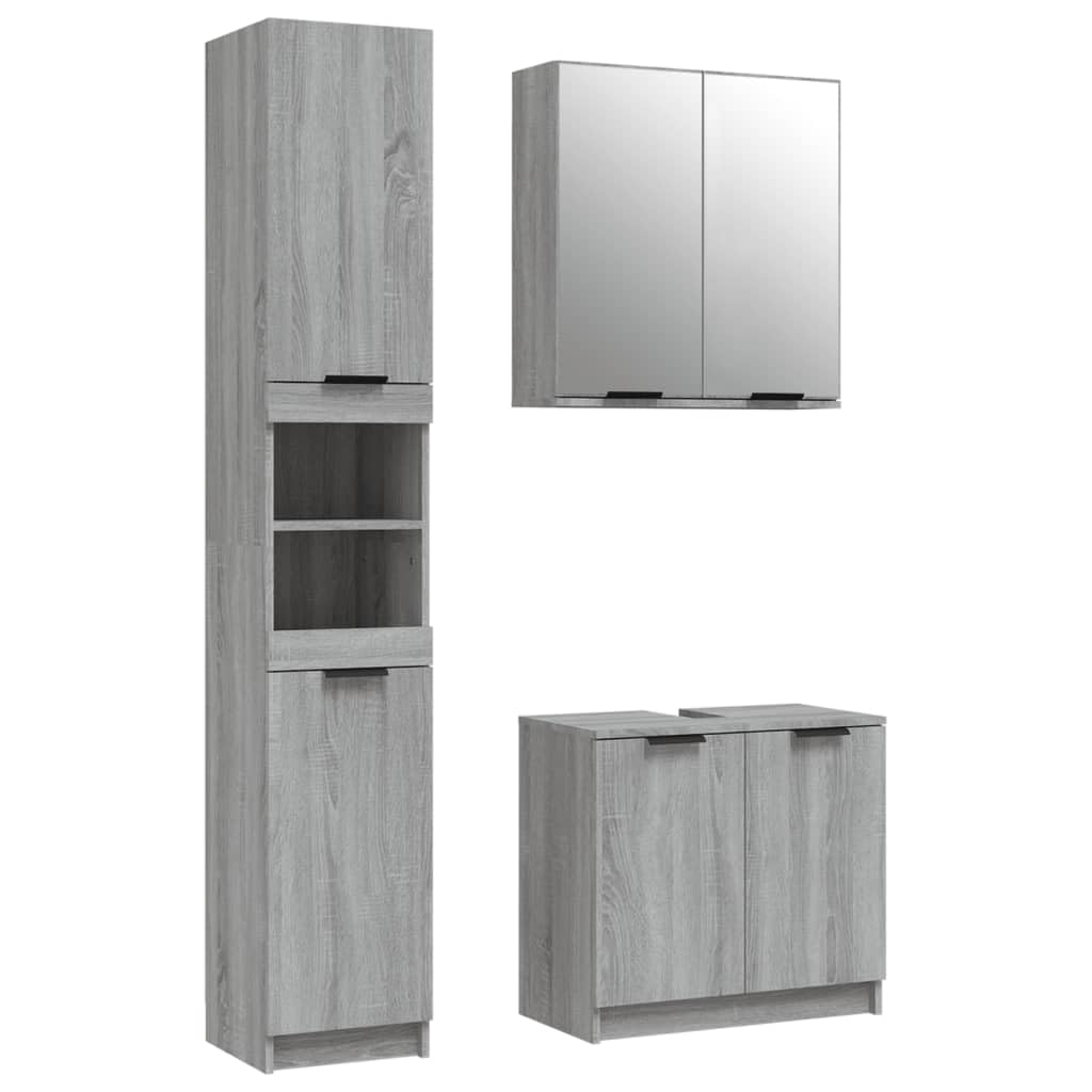 Sonoma - Set di armadi da bagno, 3 pezzi, colore: grigio