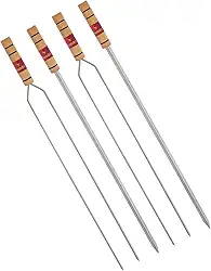 Espetos para Churrasco 85cm Cromado com Cabo de Madeira – Lâmina 72cm | Cabo Resistente ao Calor, Não Esquenta | Ideal para Carnes, Linguiça, Legumes | Profissional e Doméstico (KIT 4 (2RETO+2DUPLO))