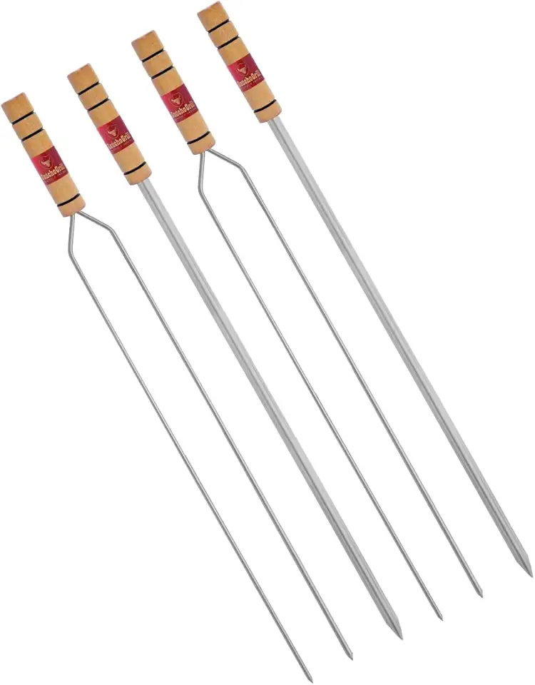 Espetos para Churrasco 85cm Cromado com Cabo de Madeira – Lâmina 72cm | Cabo Resistente ao Calor, Não Esquenta | Ideal para Carnes, Linguiça, Legumes | Profissional e Doméstico (KIT 4 (2RETO+2DUPLO))