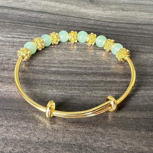 Fashion 18K Gold Plated Flower Adjustable Bracelet Faux Jade Beads Arm Band Cuff Bracelet3
