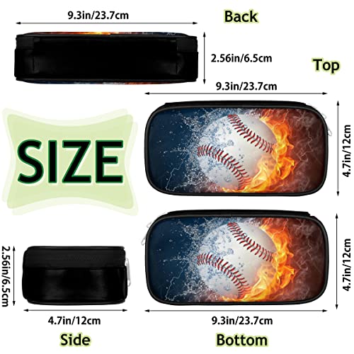 Image of 3D Baseball White Leather Pencil Case Pen Holder Large Capacity Stationery Organizer Pencil Bag with Water & Fire Baseball for Boys Girls Pencil Pouch Case for School College Office,Sports-Themed