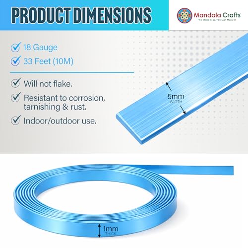 Image of Mandala Crafts 5mm Sky Blue Flat Aluminum Crafting Wire for Sculpting
