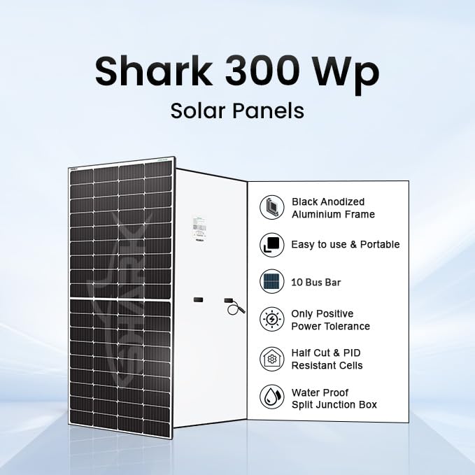 Image of Loom Solar Anodized Aluminium Panel 300W-12V 3 Star Rated Module for Inverter Battery (80Ah-150Ah) Charging|72 Cells Half Cut Design|Max. Current - 10.72 amps & Max. Voltage - 21 volts (pack of 2)