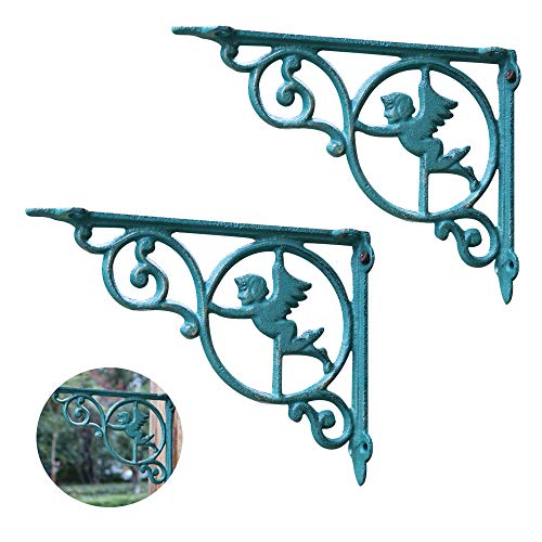 Shelf Brackets Retro Escuadras para Estanterías 235 X 175 Mm Soportes De Estante Verde Soporte De Esquina Hierro Forjado Rústico Ángel Escuadra para Estanteria con Tornillos ?1 Par?