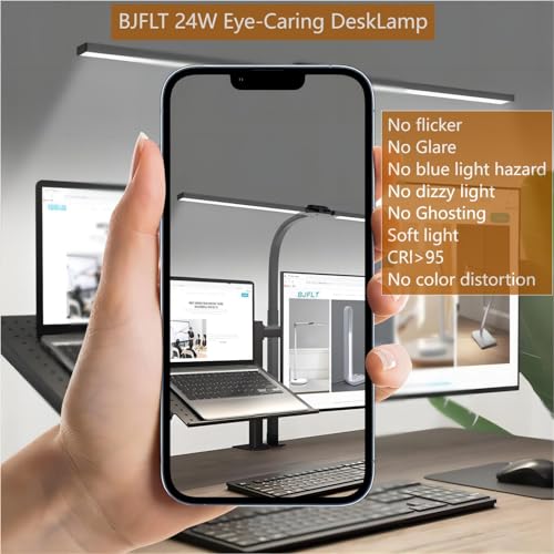 Image of LED Desk Lamp for Office Home,24W Double Head Architect Desk Lamp with Clamp,Remote Control,Ultra Bright Auto Dimming,Stepless Lighting,Flexible Gooseneck Dimming Table Light