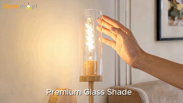 Image of Shenmoyl Battery Operated Wall Sconces Set of 2, Beech Color Rechargeable Wall Lighting Fixtures, Dimmable Wall Lights with Remote & Clear Glass Shade for Living Room, Bathroom,Bedroom