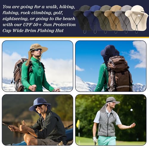 Image of Therwen Sun Hats with Neck Flap for Men Women Unisex Hiking Safari Hat Wide Brim UV Sun Protection Cap for Outdoor