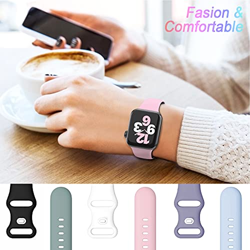 Image of Bands Compatible with Apple Watch Band 40mm 38mm 41mm 42mm 44mm 45mm Women Men, Soft Silicone Sport Wristbands Replacement for iWatch Series 8 7 6 5 4 3 2 1 SE (6 Pack)