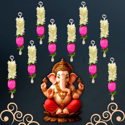 Image of DRYPHON 10Pcs Fabric Lotus Hanging Decoration, 10 inch, Multipurpose Home Decor for Ganpati/Diwali/Navratri/Puja Mandir, Lotus Hang, 10pc