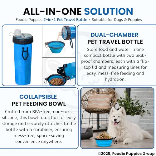 Image of Foodie Puppies Dog Cat Pet Food & Water 2in1 Bottle and Bowl Set (Travel Bottle and Bowl Set) Leak-Proof Dog and Cat Travel Dispenser with Collapsible Pet Cup (Color May Vary)
