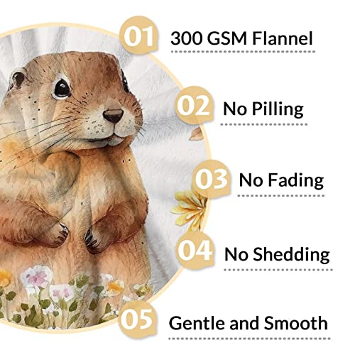 Custom Groundhog Throw Blanket - Soft, Fuzzy & Warm - 50x60 Inches Flannel Blankets for Living Room, Sofa - Beige Cute Throws Gift for Teens