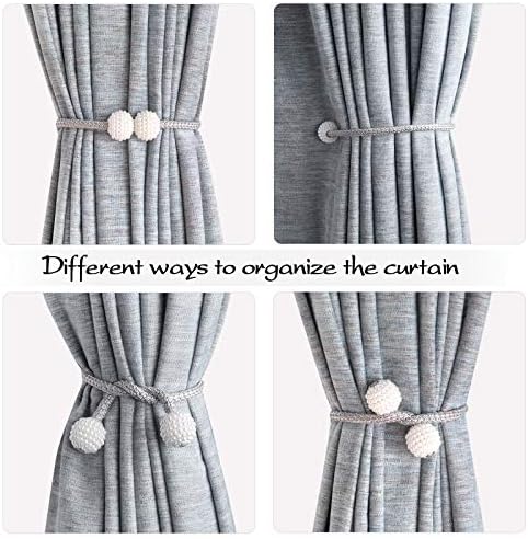Curtain Tie backs, 2 PCS Magnetic Curtain Tiebacks Pearl Ball Curtain Hooks Curtain Holdback Curtain Holder Buckles, Grey