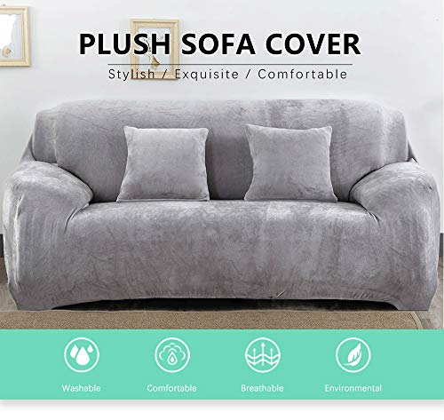 Housses de canapé élastiques en peluche | Couvre-canapé 3 places universel anti-poussière - 3