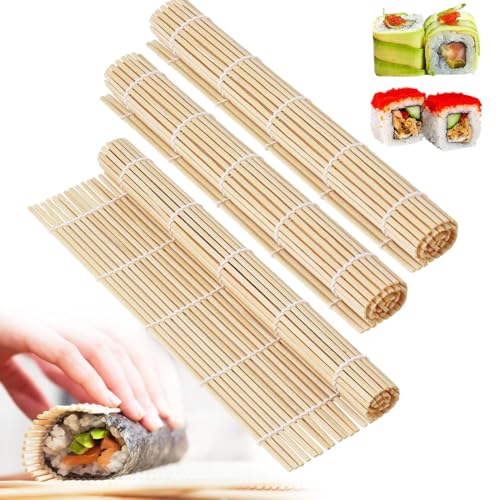 Imagen de YIPFEN 3 Piezas Esterilla de Bambú para Sushi 21 x 21 cm Kit de Sushi Reutilizable para Principiantes y Cocina